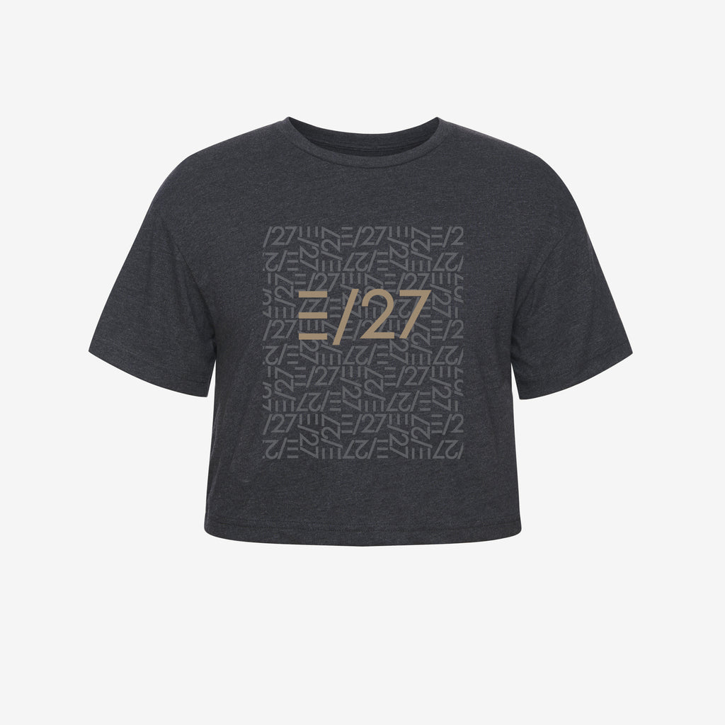 Dark Heather Grey Cropped Tshirt with E27 Layered Logo at the centerfront