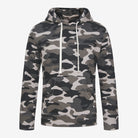 Shades of grey Camo printed full length hoodie. Contrast hoodie pulls. Long Sleeves. Kangaroo pocket.