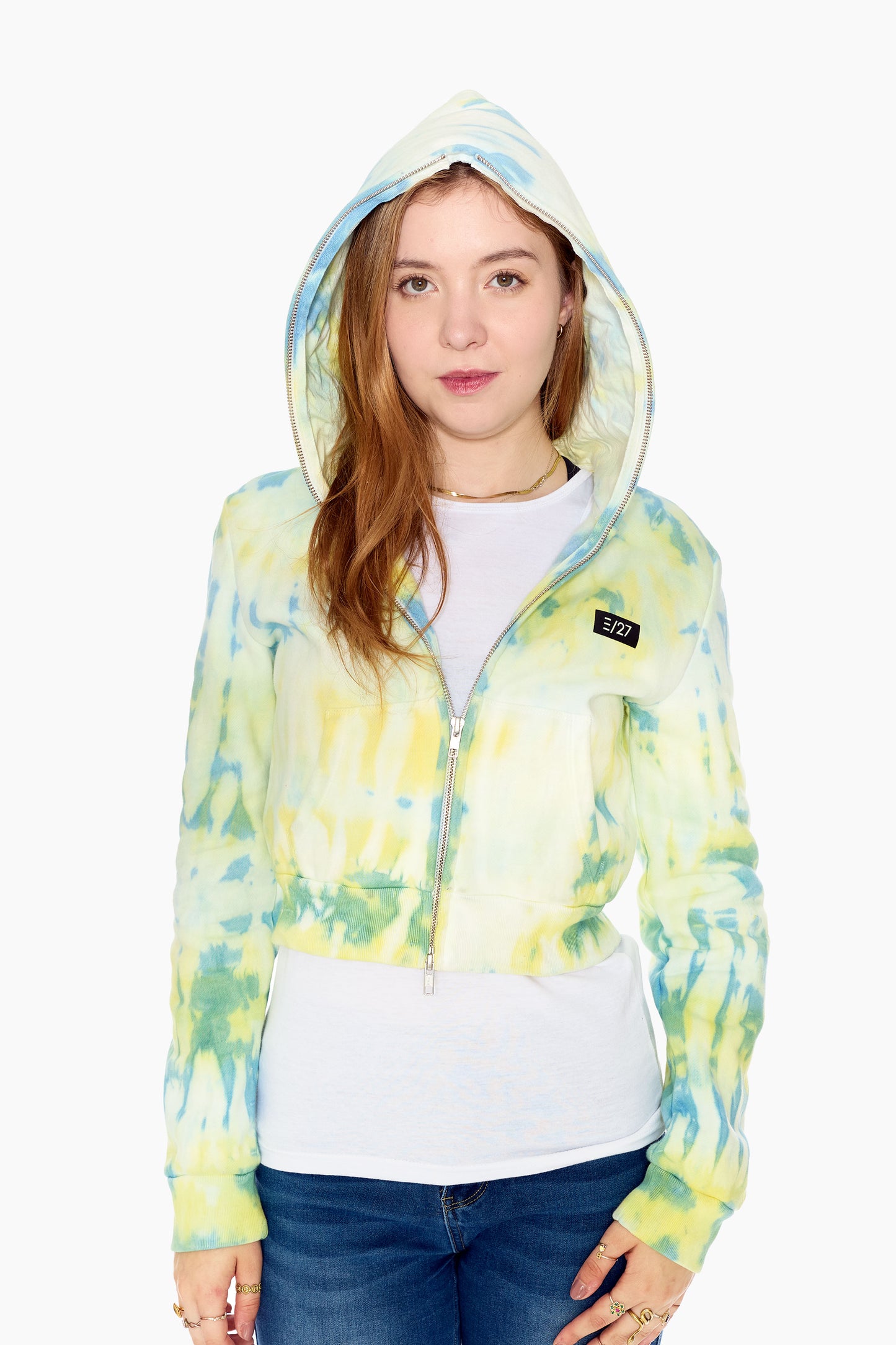 Tie Dye Full-Zip Cropped Hoodie