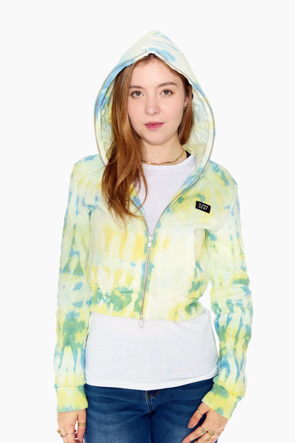 Tie Dye Full-Zip Cropped Hoodie