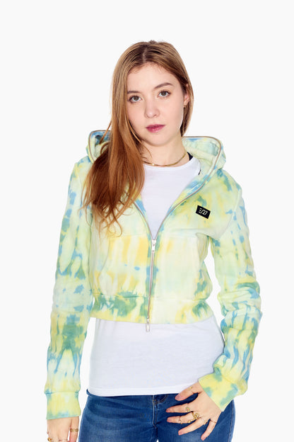 Tie Dye Full-Zip Cropped Hoodie